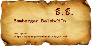 Bamberger Balabán névjegykártya